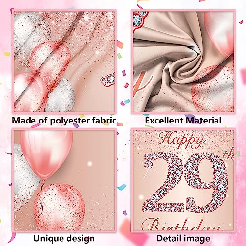 Image of Happy 29th Birthday Rose Gold Banner Cheers to 29 Years Old Backdrop Confetti Balloons Theme Decor for Women 29 Years Old Pink Birthday Party Decorations Bday Supplies Background Favors Gift Glitter