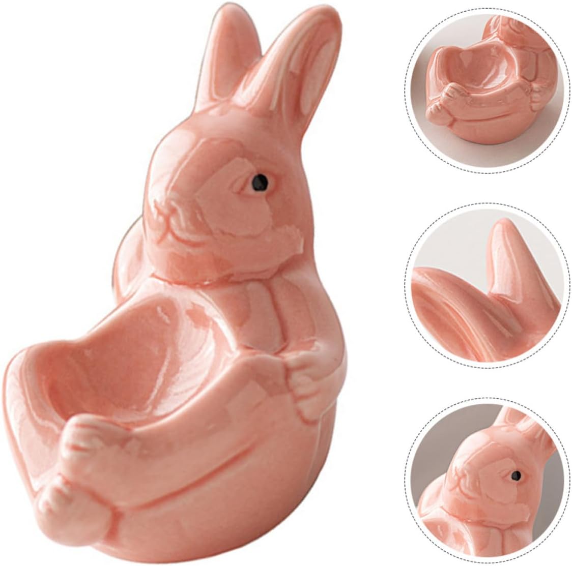 Minimalist Rabbit Shaped Ceramic Egg Cup Holder Pink Decorative Stand