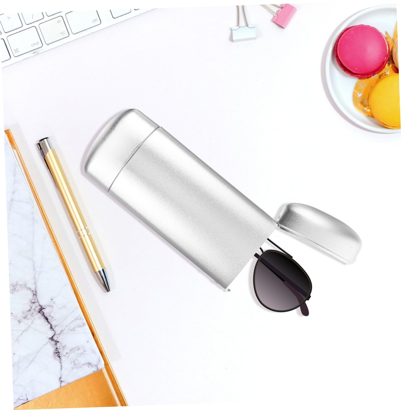 Healvian estuche de aluminio para gafas estuche de anteojos titular de gafas lentes Gafas de sol plegable estuche rígido para gafas de mujer estuche para anteojos aleación de aluminio Plata