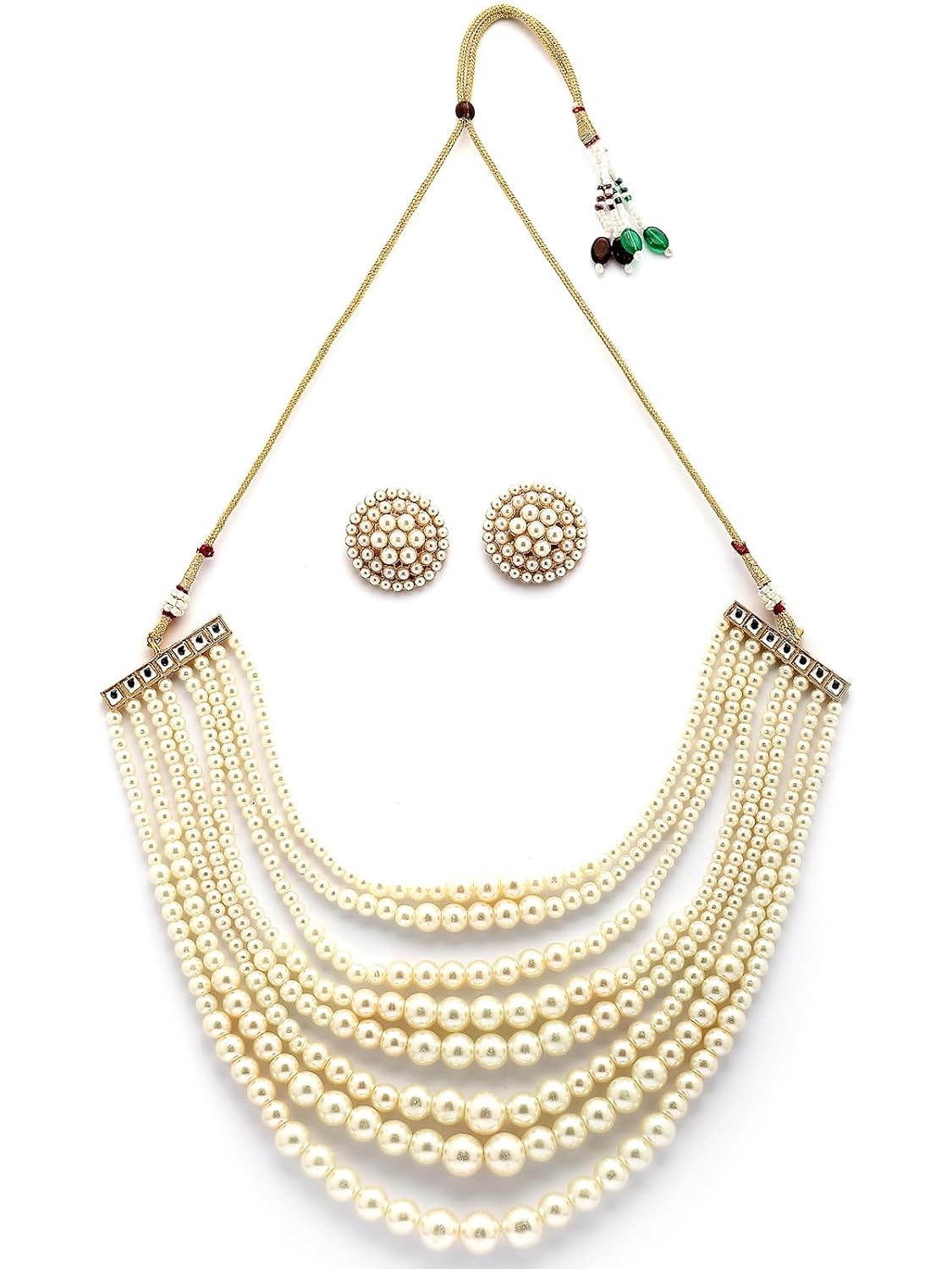 Sukkhi Decent Western & Traditional Fashion Style Faux Pearls Choker Necklace with Floral Studs Earring Jewellery Set for Women & Girls