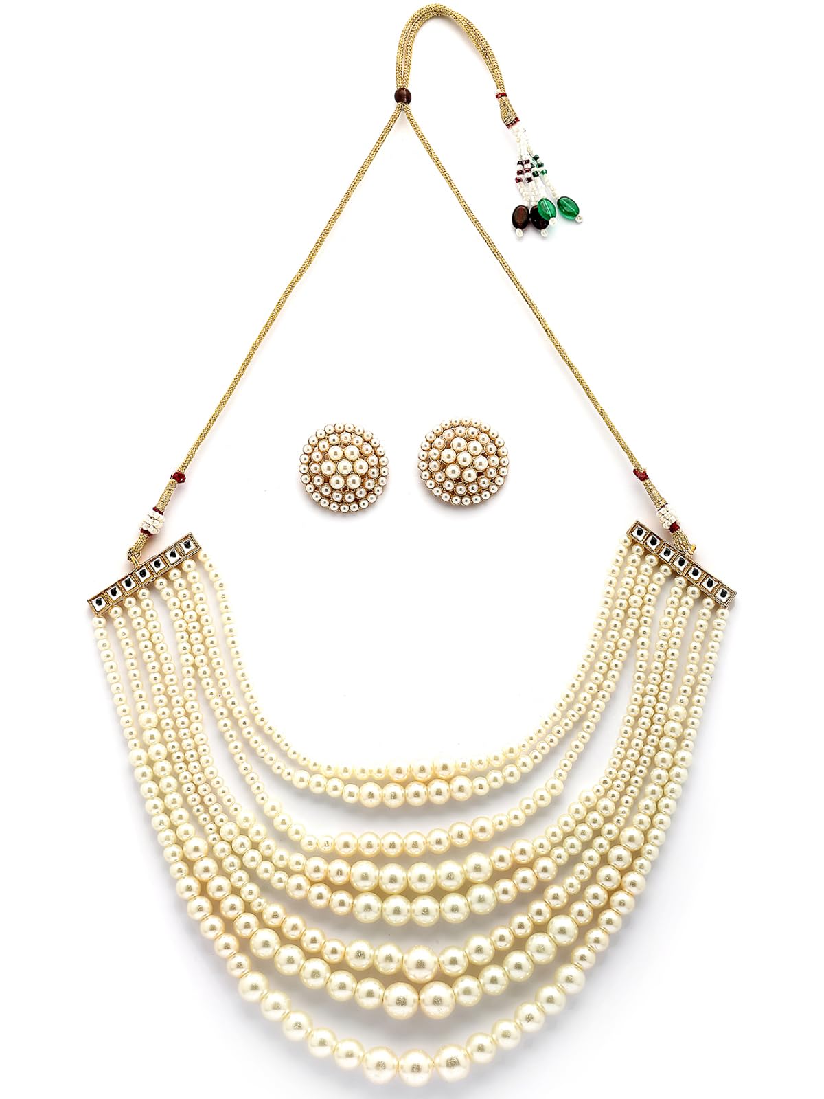 Decent Western & Traditional Fashion Style Faux Pearls Choker Necklace with Floral Studs Earring Jewellery Set for Women & Girls-image-4