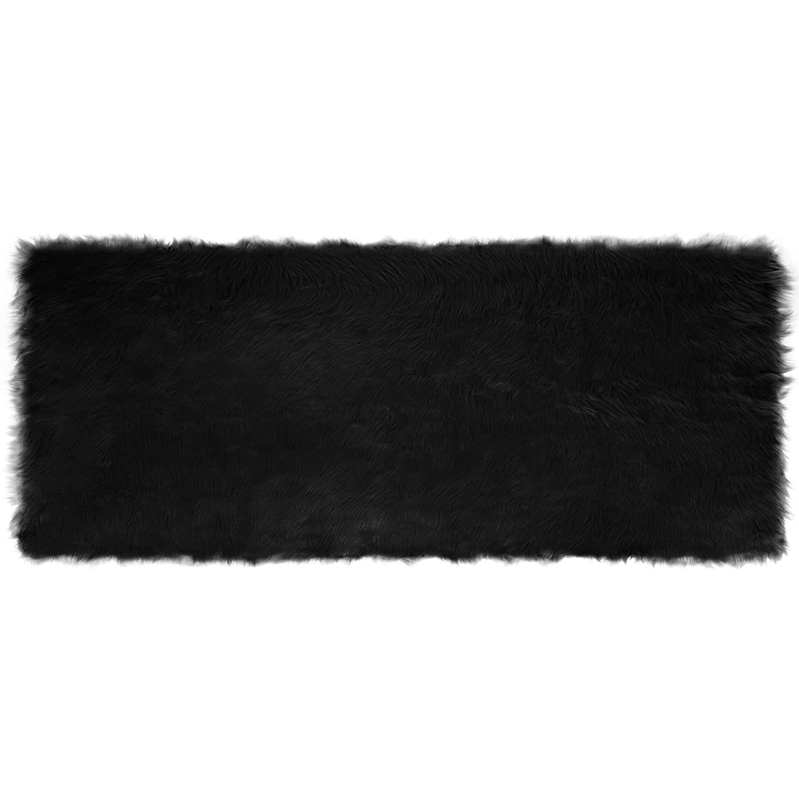Kunstschaffell Teppich TAFALLA Schwarz 80x200 cm - Flauschiger Kunstfell Läufer für Wohnzimmer und Schlafzimmer - Weicher Hochflor Teppich aus Polyester - Gemütliche Wohndeko