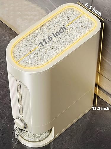 Miniatura 6 de IEEK Dispensador de arroz y contenedor de granos con tapa, recipiente de arroz con taza medidora, cubo dispensador de cereales domésticos a prueba