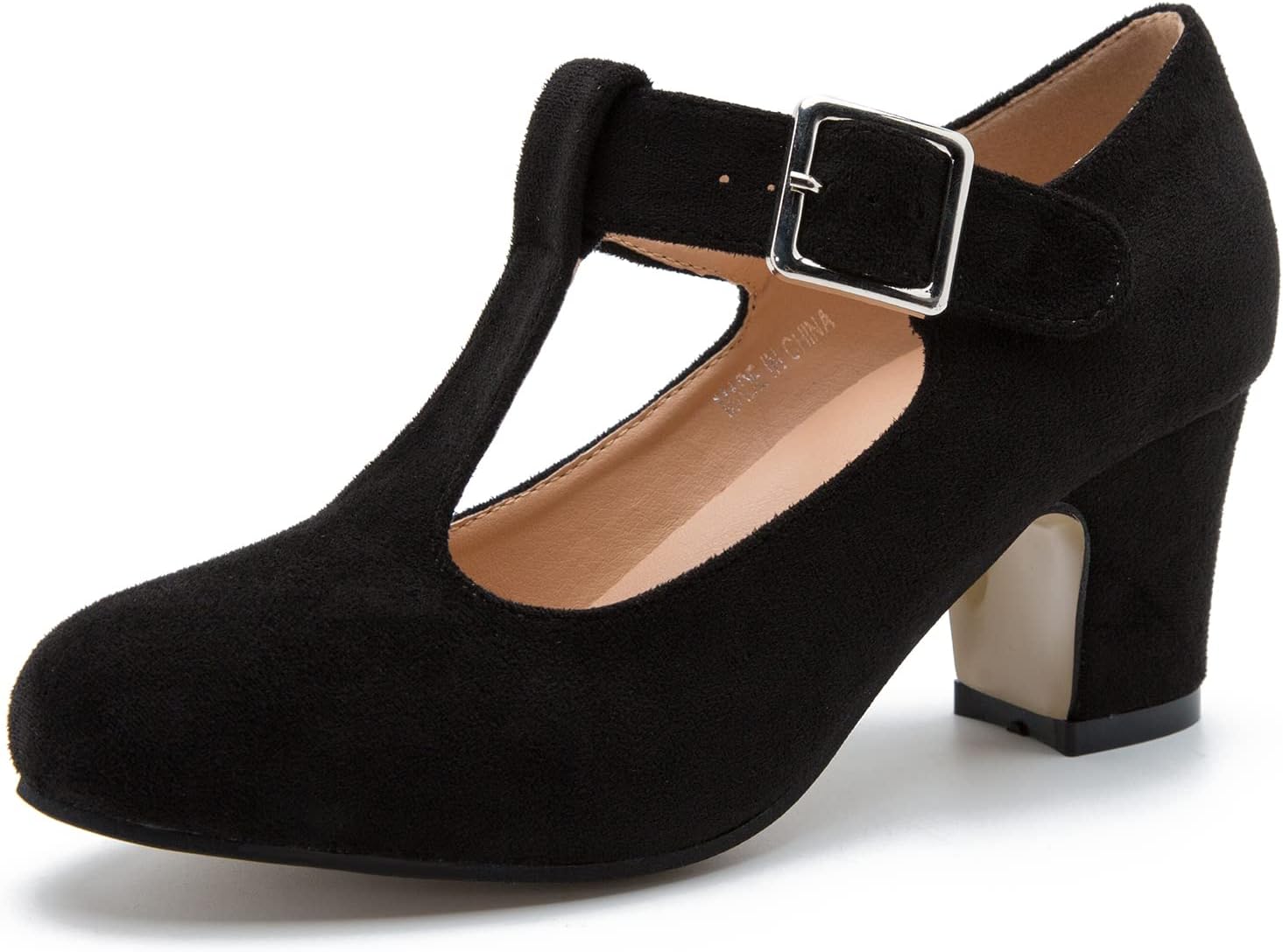 Women’s T-Strap Mary Jane Pumps Low Block Chunky Heels Closed Round Toe Dress Wedding Office Work Shoes