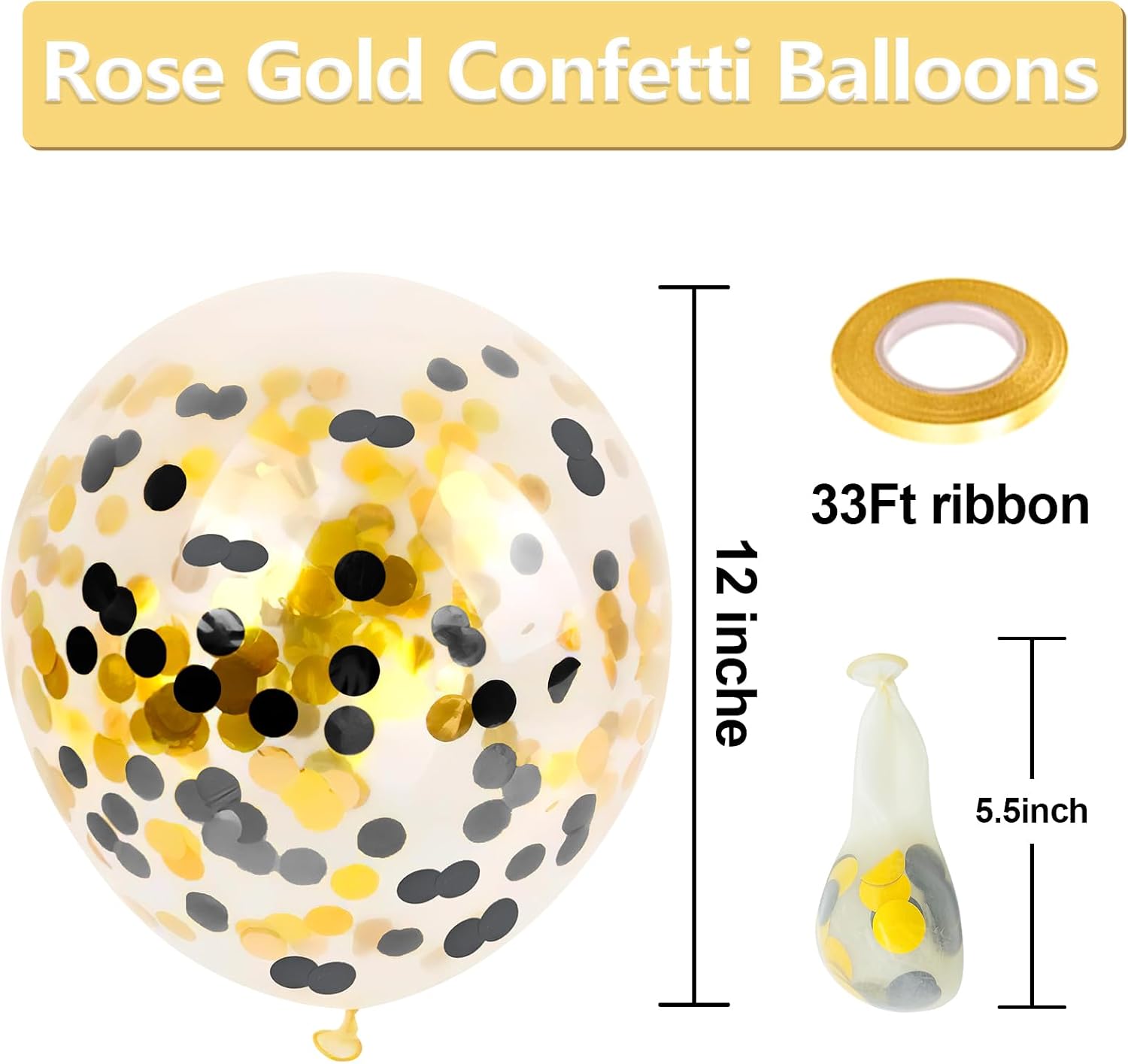 Bezente Black Gold Confetti Latex Balloons - 60 Pack 12 inch Helium Black Gold Confetti Balloons for Wedding Graduation Bridal Shower Birthday Party Decorations thumbnail
