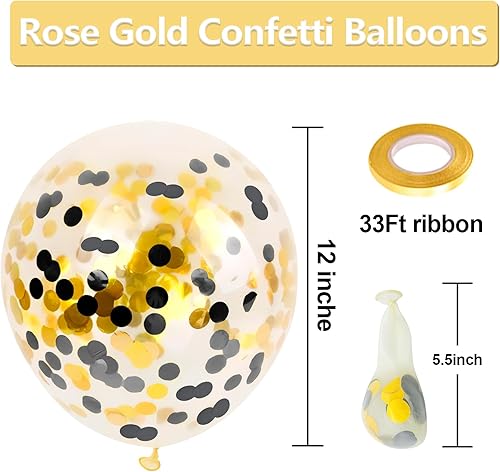 Miniatura 2 de Bezente - Globos de 12 pulgadas de látex con confeti dorado para bodas, graduaciones, despedidas de soltera y cumpleaños, aptos para helio, negro