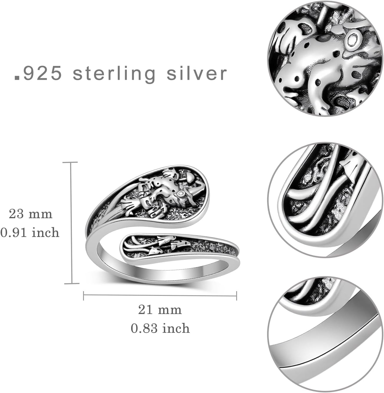 Frog Ring for Women 925 Sterling Silver Adjustable Frog Spoon Ring Mushroom Jewelry Gifts for Women