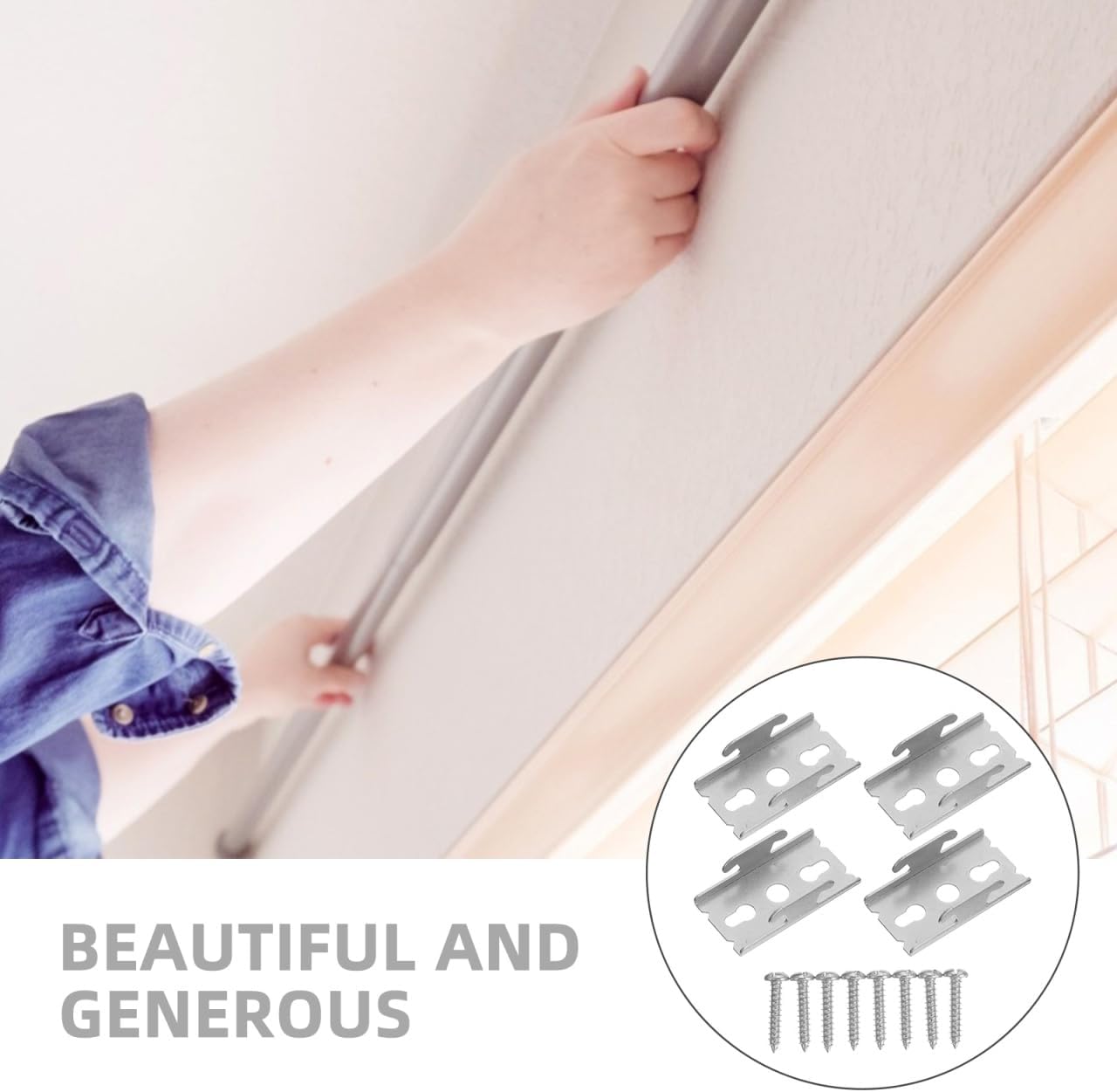 Amosfun Curtain Rod Brackets 2 Sets Low Profile Metal Rod Holders 1.61X0.82X0.39In Wall Mount Curtain Accessories for Home Window Treatment