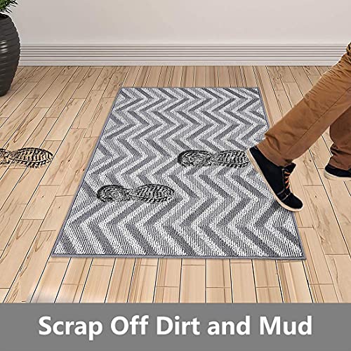Feisoon Indoor Outdoor Doormat, 24”X36” Non Slip Front Back Door Mat, Absorbent Resist Dirt Entrance Rug, Machine Washable Low Profile Rugs Door Mats For Home Indoor Outside Entry, Gray Wave Geometry #TOP4