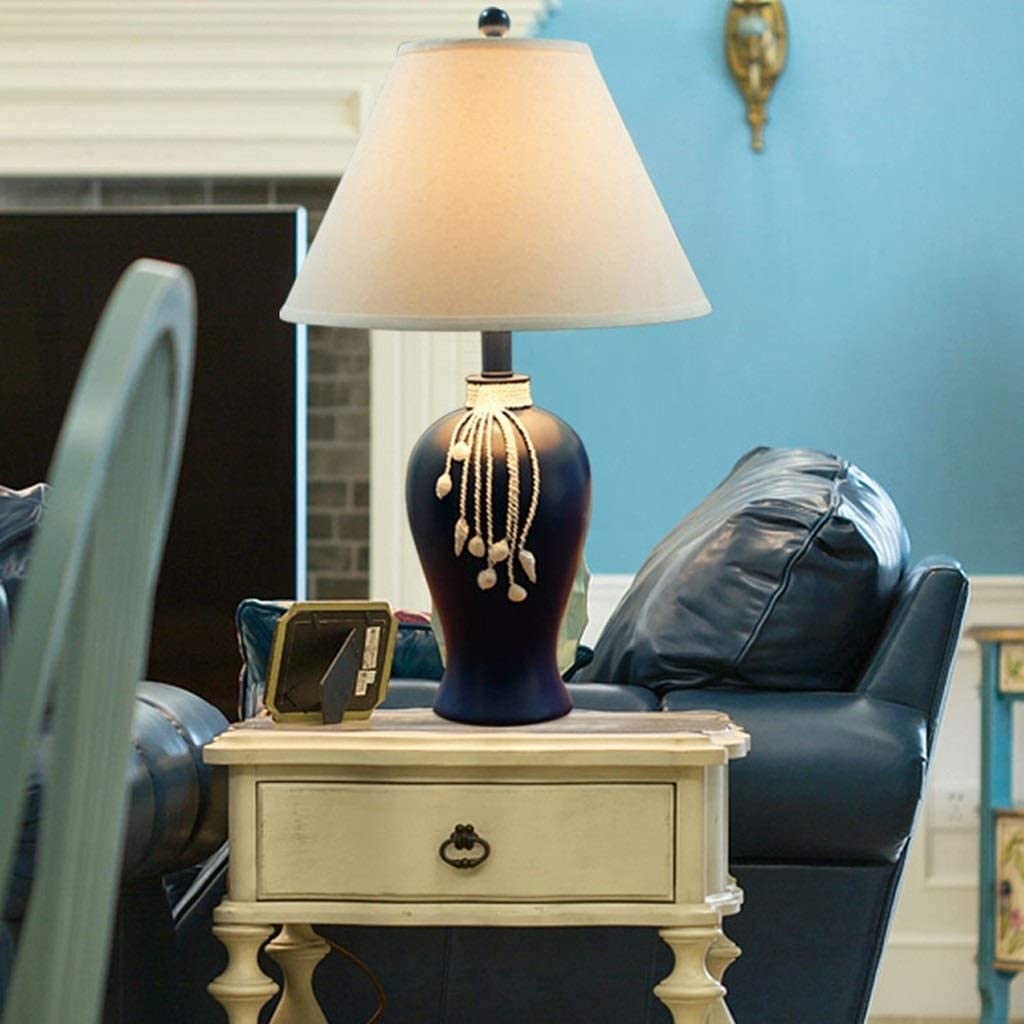 Lampa Stołowa Do Salonu Lampa LED Stolik Nocny American E27 Lampka Do Sypialni Prosta Tkanina Abażur Lampka Nocna Biurko Sypialnia Oświetlenie Do Salonu Lampka Nocna(Dimming)