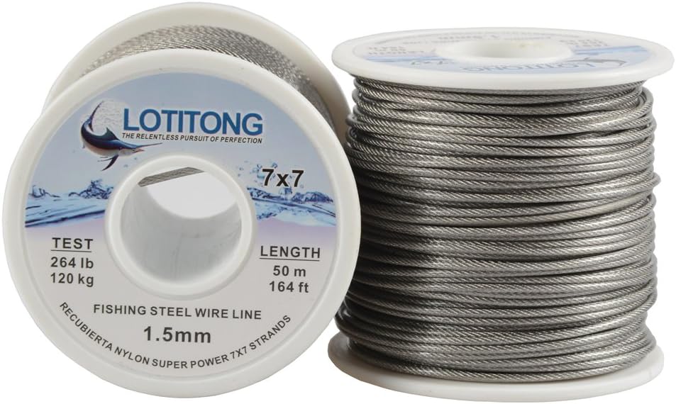 50 Meters 264lb Fishing Steel Wire line 7x7 49 Strands Trace Coating Wire Leader Coating Jigging Wire Lead Fish Jigging Line Fishing Wire Stainless Steel Leader Wire 1.5mm