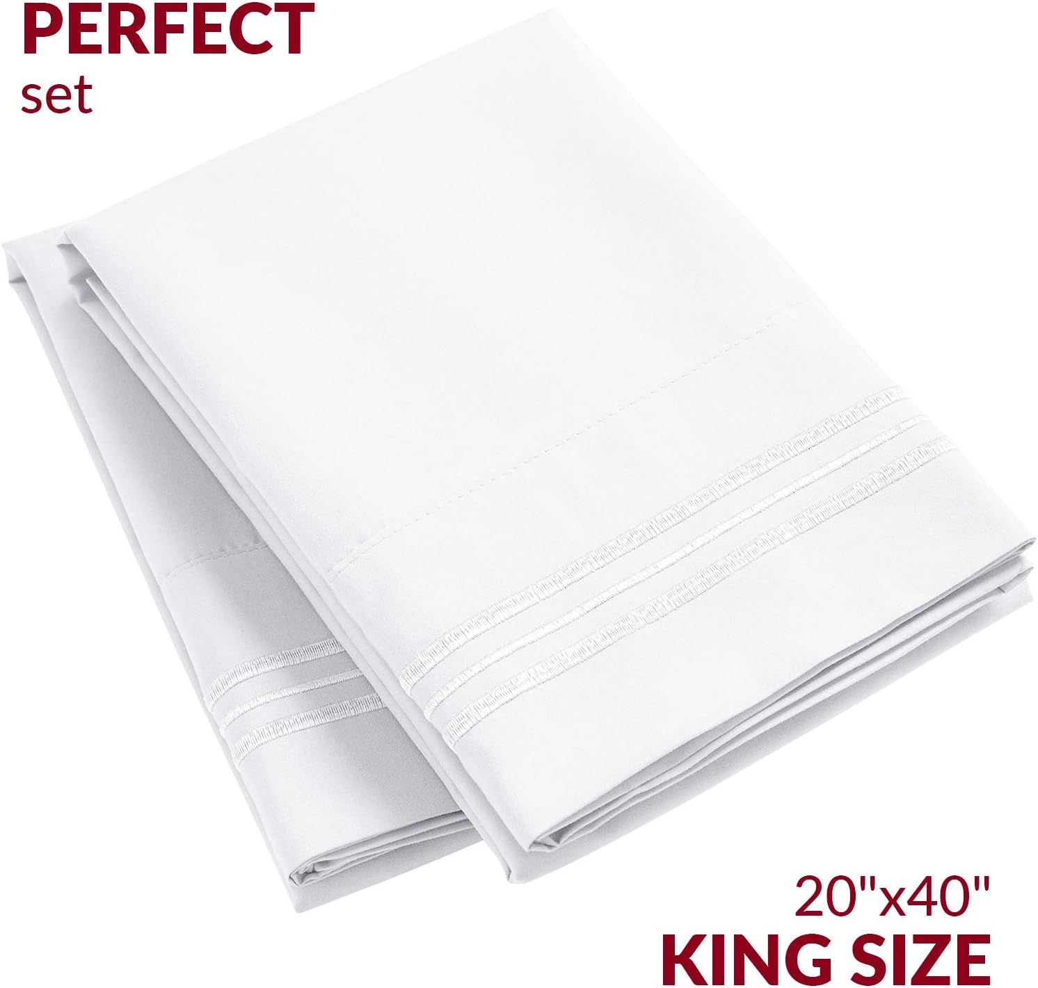 Mellanni Pillow Cases - Luxury, Extra Soft, Cooling Pillow Covers - 2 PC Iconic Collection Pillowcases - Envelope Closure (King 20"x40", White) - Image 2