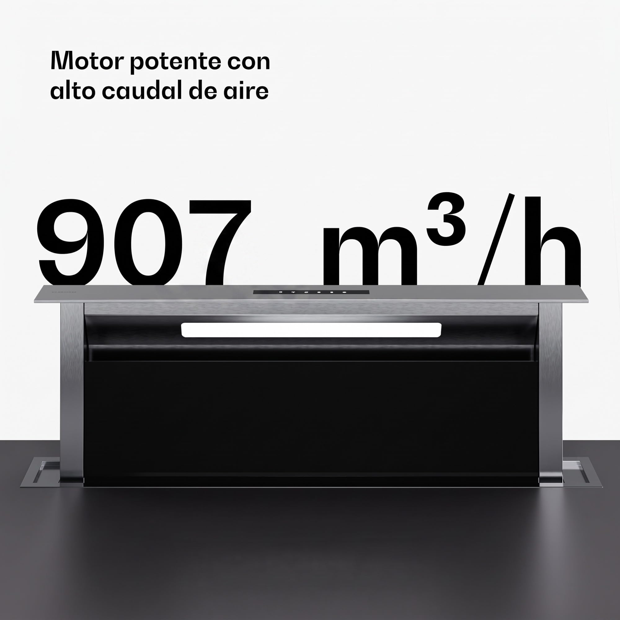 Klarstein Verosteel Extractor De Encimera 90 cm - A++ Eficiencia, 906,2 m³/h, Táctil Invisible, LED, Filtro Carbón, Campana Extractora Cocina Silenciosa, Aluminio & Cristal Negro
