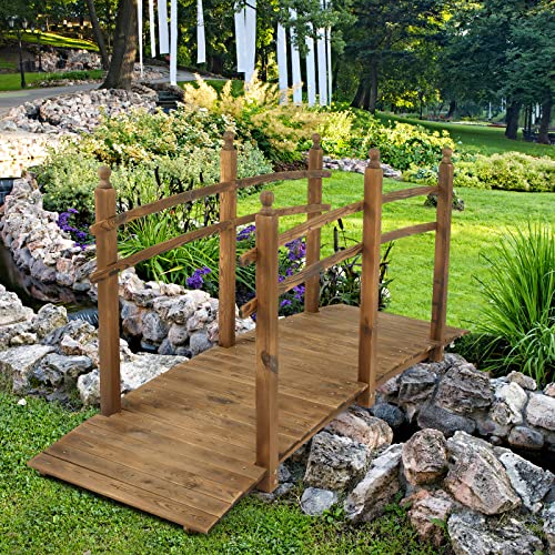 image for VINGLI 7.5 ft Garden Bridge, Arch Walkway Wooden Bridge with Safety Ra