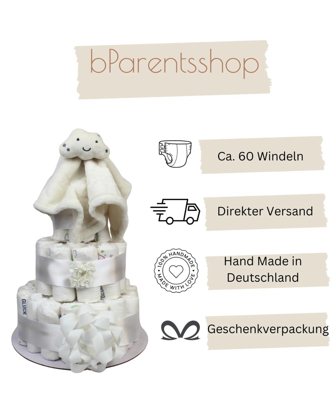 Windeltorte unisex in Beige