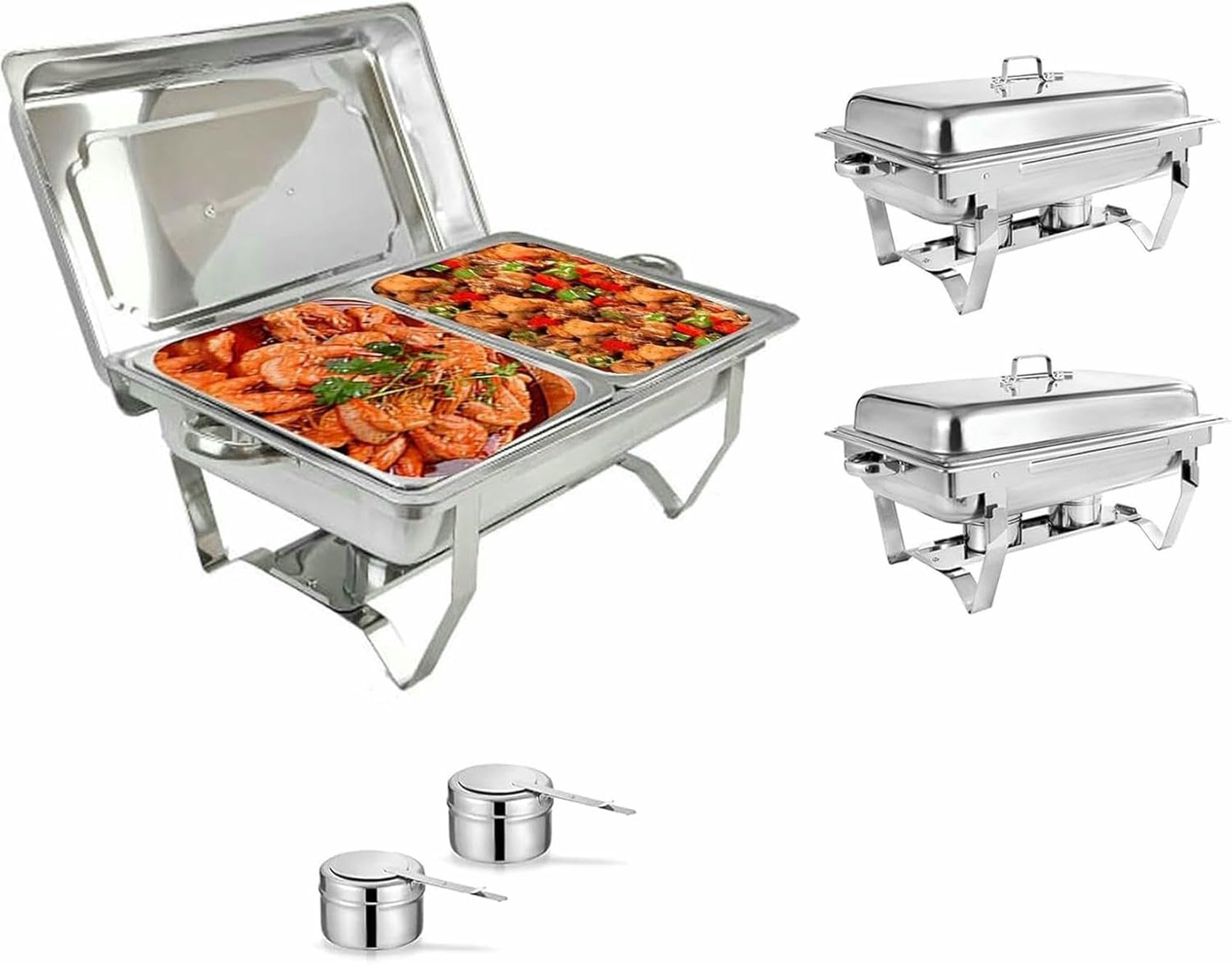 Juego de buffet Chafing Dish, calentador de alimentos portátil, servidor de buffet y calentador de alimentos, juego de buffet Chafing Dish de acero inoxidable, para buffets, bodas, banquetes y eventos