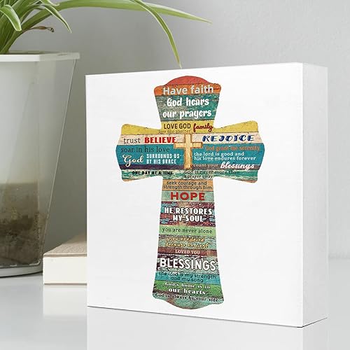 Miniatura 3 de Letrero de madera con cita de versículo bíblico, decoración de escritorio con cruz cristiana, decoración de escritorio para el hogar cristiano,