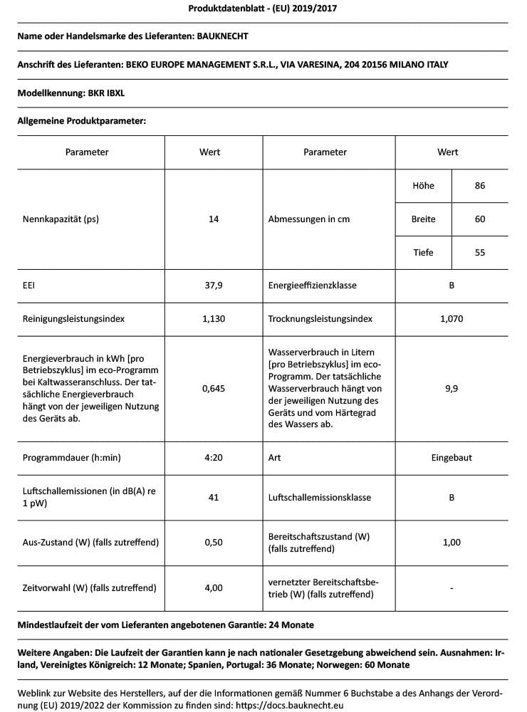 Bauknecht BKR IBXL Vollintegrierbarer XXL-Geschirrspüler 60 cm/Edelstahl/14 Maßgedecke/7 Standardprogramme und 1 Sensorprogramm/SteamShine/HygieneCare/TurboWash/Besteckschublade/Vollwasserschutz