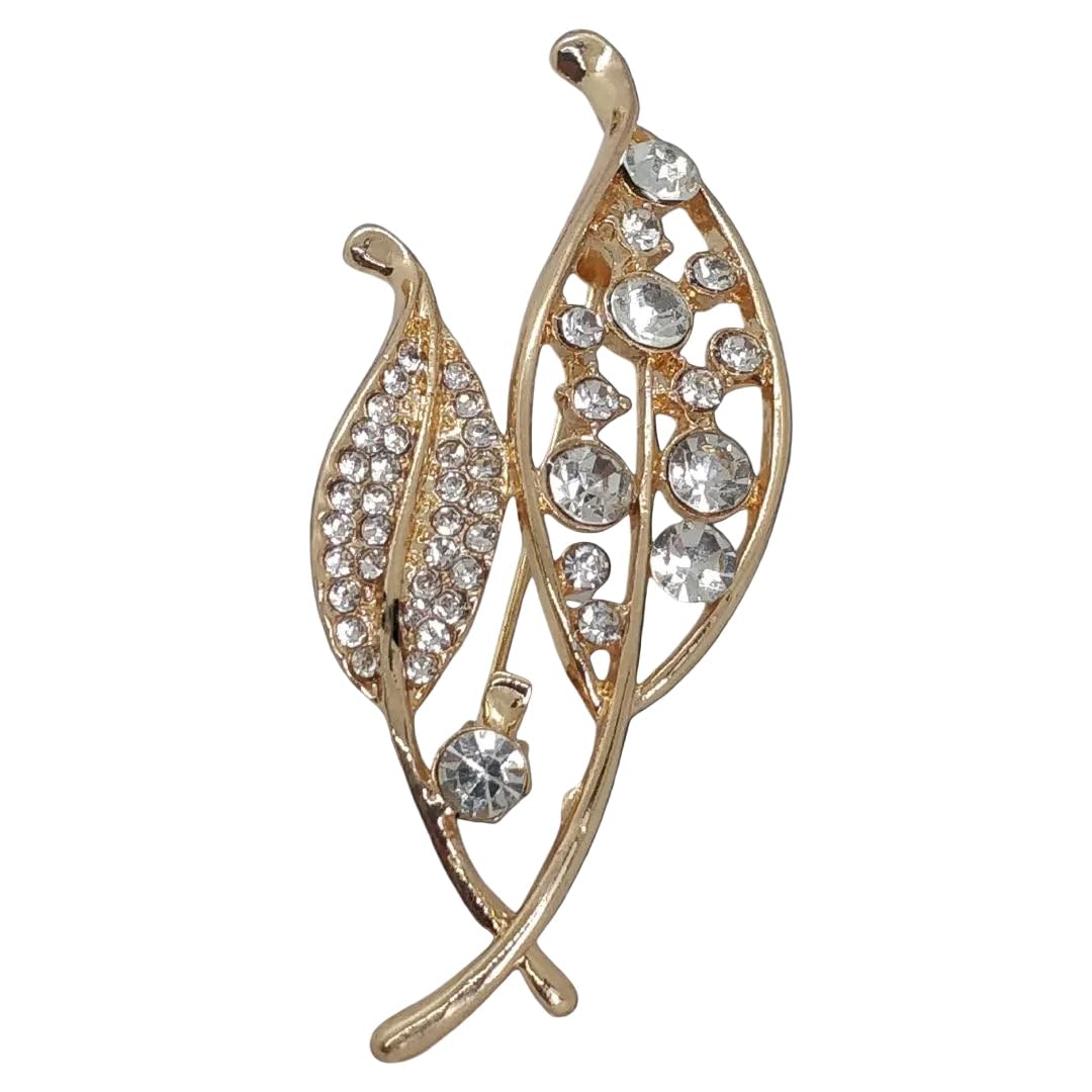 militarymojo Twin Star Leaf Design Ladies Brooch Crystal Fashion Jewelry Pin Elegant Decorative Clothing Accessory for Saree Dress Coat and Scarf-picture-40