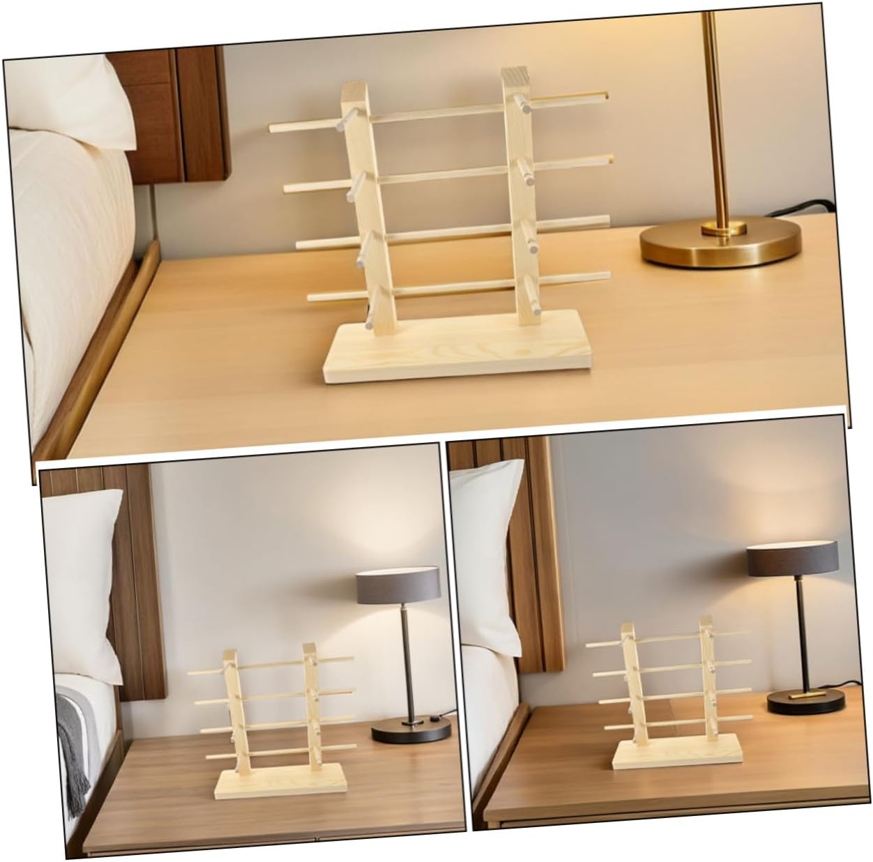 Wooden Sunglasses Display Rack 2pcs, Double Row Eyeglasses Holder Stand for 8 Pairs, Desktop Sunglass Organizer for Retail and Home Use