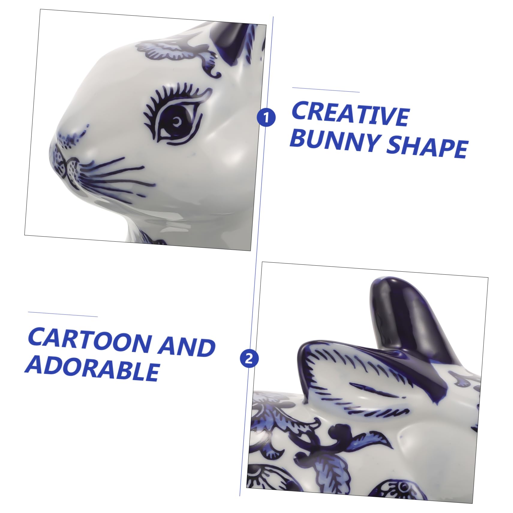 Alipis Statua Di Coniglio in Ceramica Blu e Bianca Decorazione Da Tavolo Forma Di Coniglietto Ornamento Creativo Per Stanza Dormitorio o Cassettiera