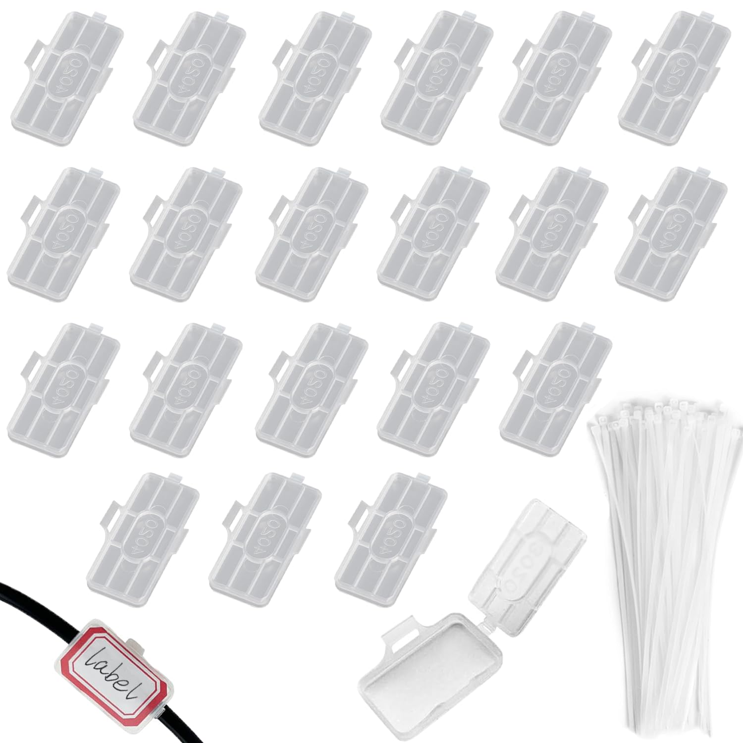 RXKFIGX 30 Pieces Transparent Cable Labels and 30 Pieces White Cable Ties Box of Cable Tags Cable Labels Cable Identification Tags for Cable Management and Identification