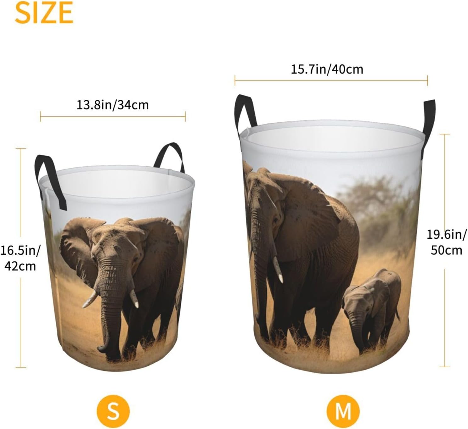 Walking Elephants Mother And Baby Printed Laundry Basket Collapsible Laundry Hamper Waterproof Storage Basket With Handles For Home Bathroom Bedroom Dorm