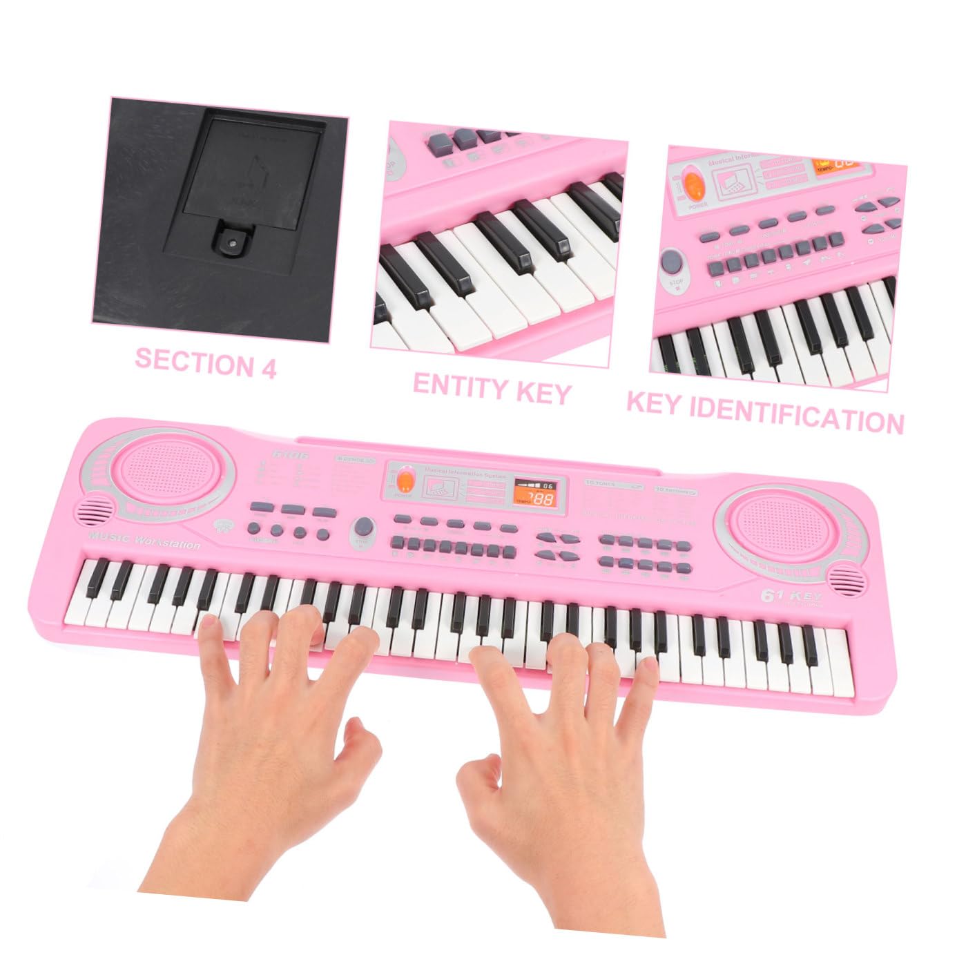 Hemobllo Juguete Piano Electrónico para Niños 61 Teclas Rosa Multifuncional Micrófono Juguete Educativo Musical para Aprendizaje Temprano y Desarrollo Infantil