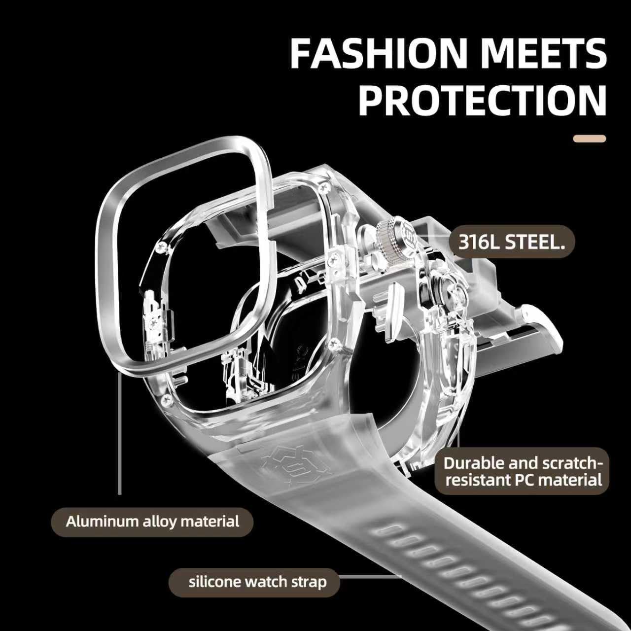 for Apple Watch Ultra 3/2/1 49mm Case, Rugged Case with Band for Apple Watch 49mm One-Click Open Design and Military Grade Shockproof Bumper Cover for Men and Women (White and Steel)