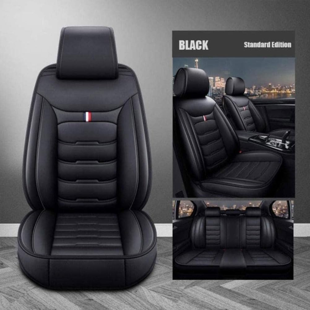 Auto Sitzbezüge Sets für VW Arteon/Arteon R R-line TSI, 5 Sitzer Leder Wasserdichter Atmungsaktiver Vorne und Hinten Sitzschoner Innenzubehör,B-Black