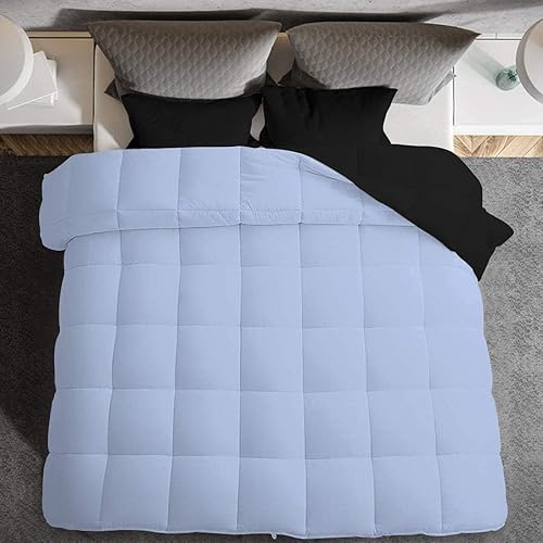 Miniatura 3 de Juego de edredón reversible alternativo de 3 piezas cosidas, tamaño individual XL (68 x 90 pulgadas), color negro y azul claro para todas las