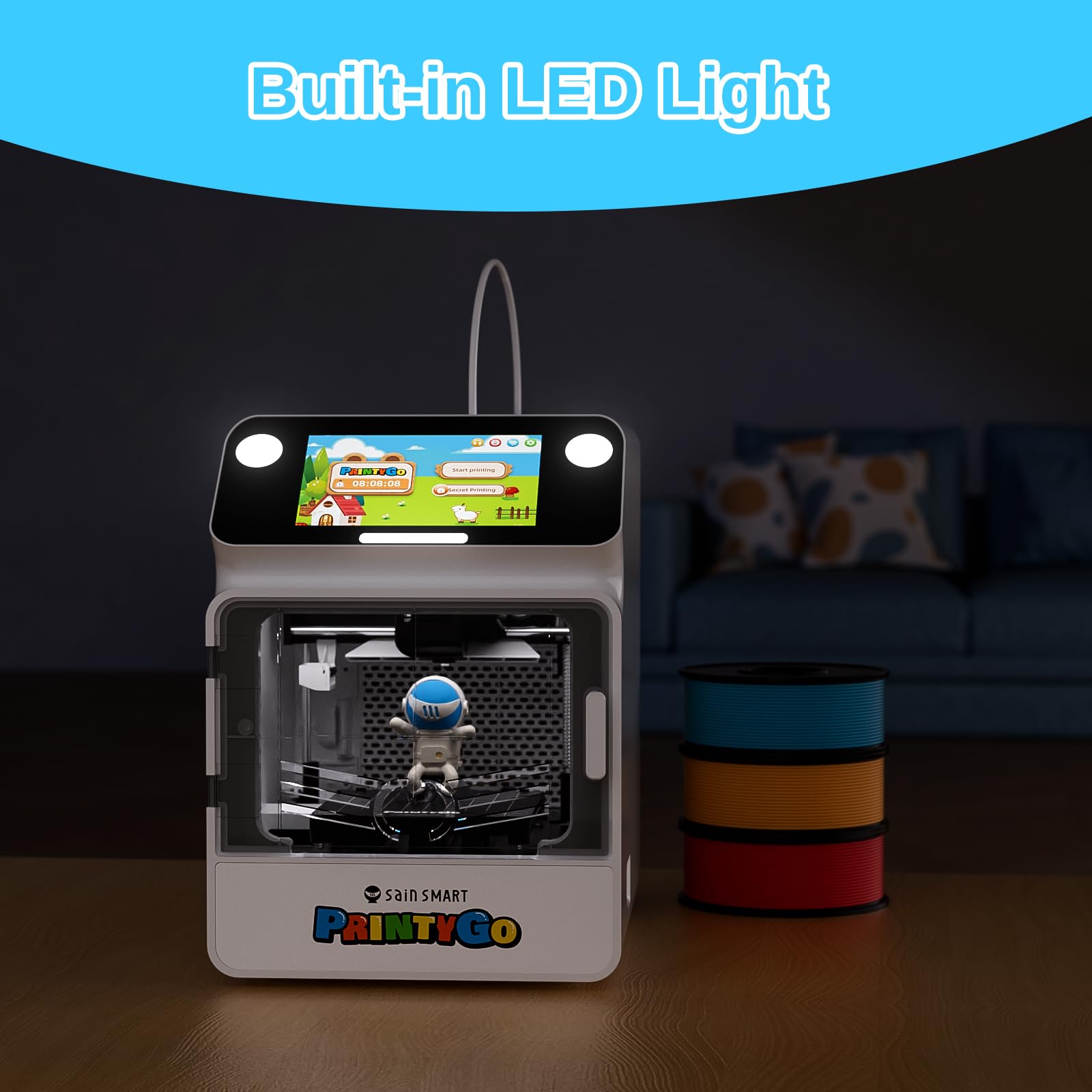 Drukarka 3D PrintyGo Mini dla dzieci, drukarka z automatycznym poziomowaniem 600 mm/s dla początkujących, bezpieczna dla dzieci konstrukcja, sterowanie przez Wi-Fi/aplikację, prezent do nauki STEM