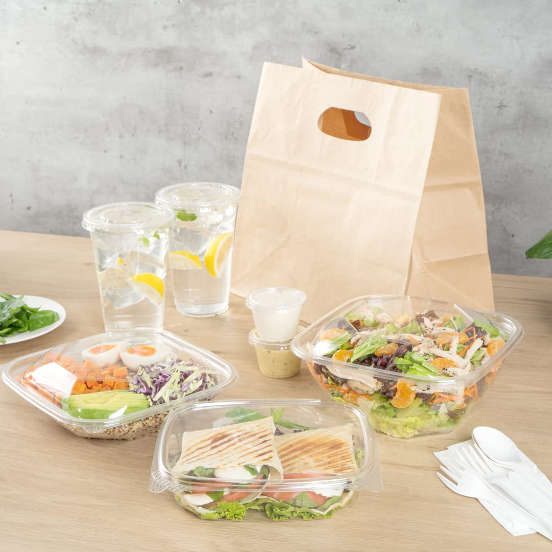Thermo Tek - Contenedores de comida delicatessen de 24 onzas, 100 recipientes con tapa con bisagras antivaho, congelables, rectangulares, de plástico transparente, desechables Restaurantware