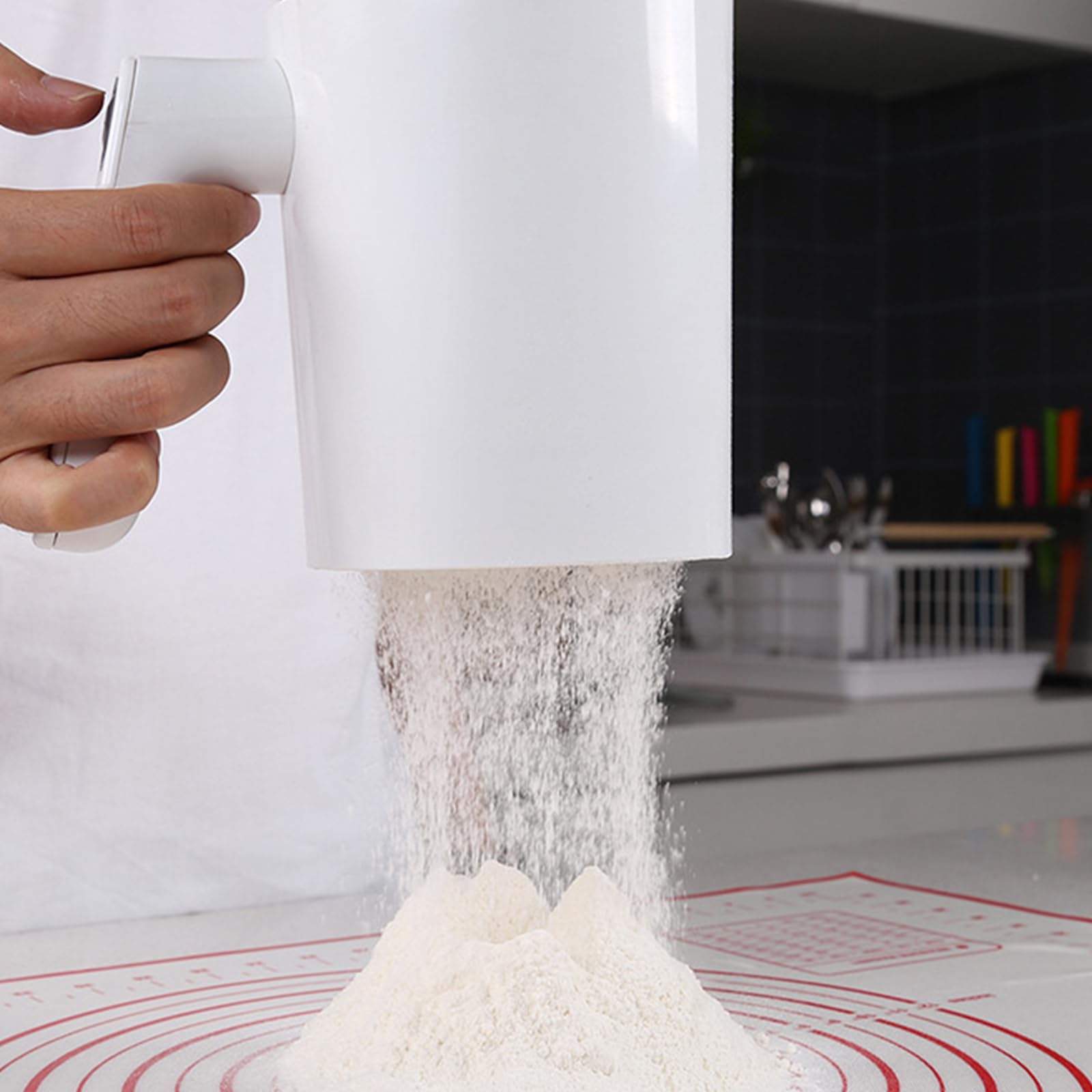 Tamiz de harina eléctrico de mano que funciona con pilas, tamiz de harina de cocina, herramienta de horneado, filtro de polvo de grado alimenticio, tamiz de harina para hornear