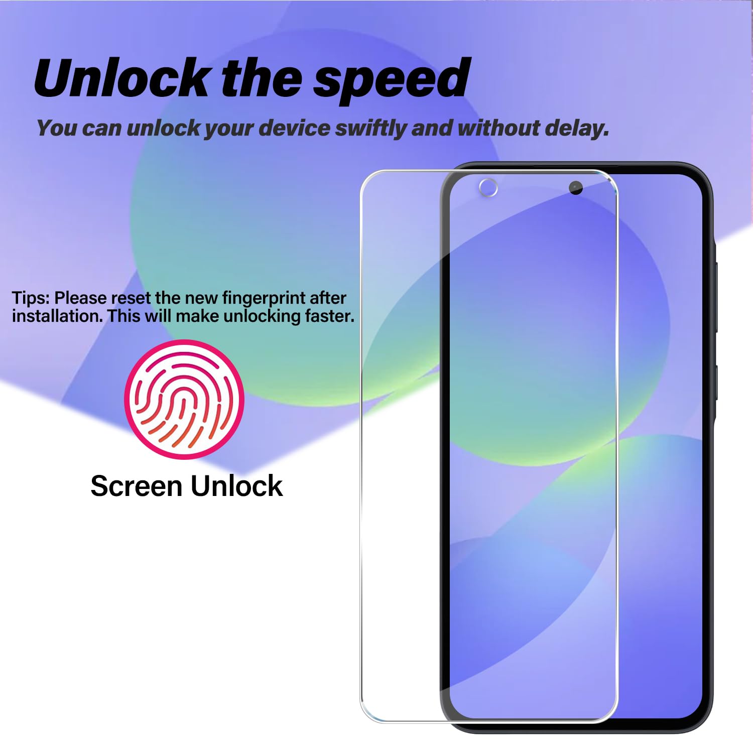 BIGFACE Protector de pantalla de vidrio templado para Galaxy A36 + protector de lente de cámara [paquete de 2 + 2] [compatible con fundas] [antiarañazos] [desbloqueo ultrasónico de huellas dactilares