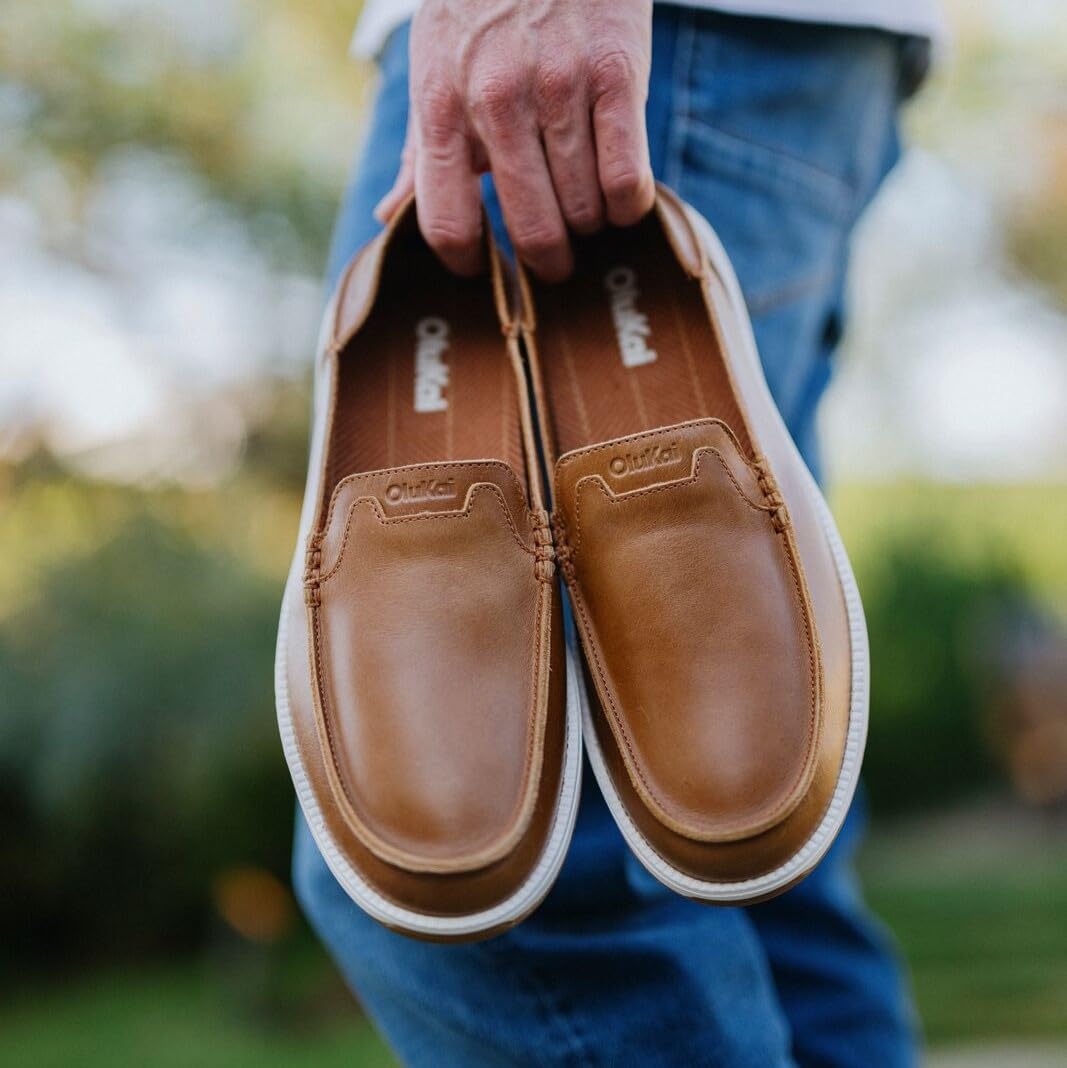 OLUKAI Kakaha Nia Men's Leather Sneakers, Supple Full-Grain Leather Shoes, Drop-in Heel & All Weather Rubber Soles - Image 3