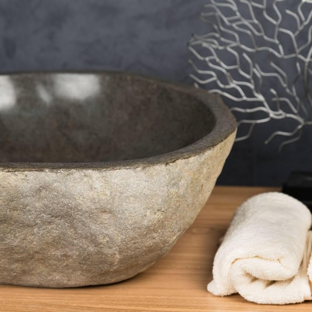 Wanda collection - Grande Vasque en Pierre Naturelle Galet de rivière 50 cm