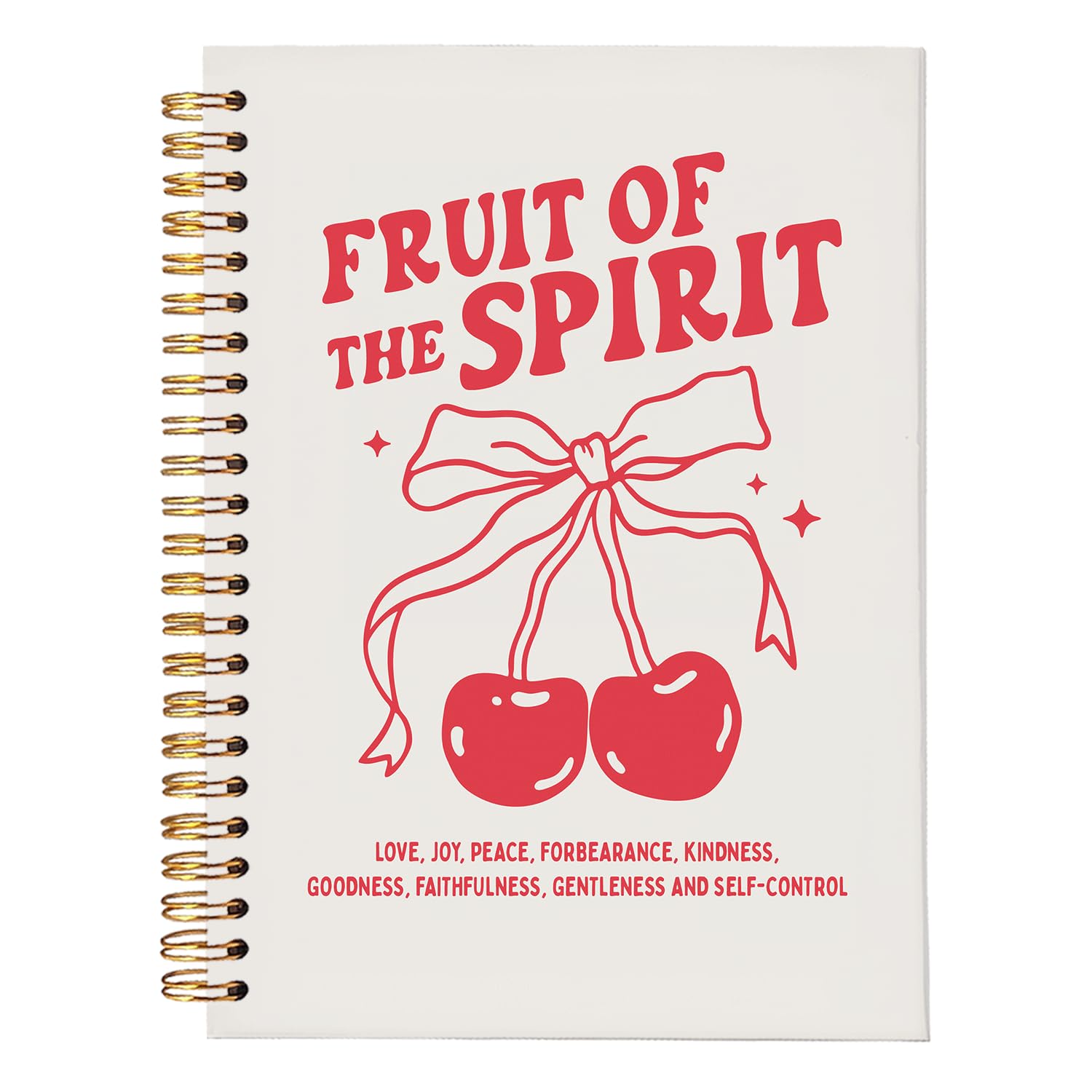 MOFUYU Gift for Woman Fruit of the Spirit Coquette Notebook,Pink Office Supplies,Cherry Bow Notepad A5, Preppy Aesthetic Christian-Inspired Notepad