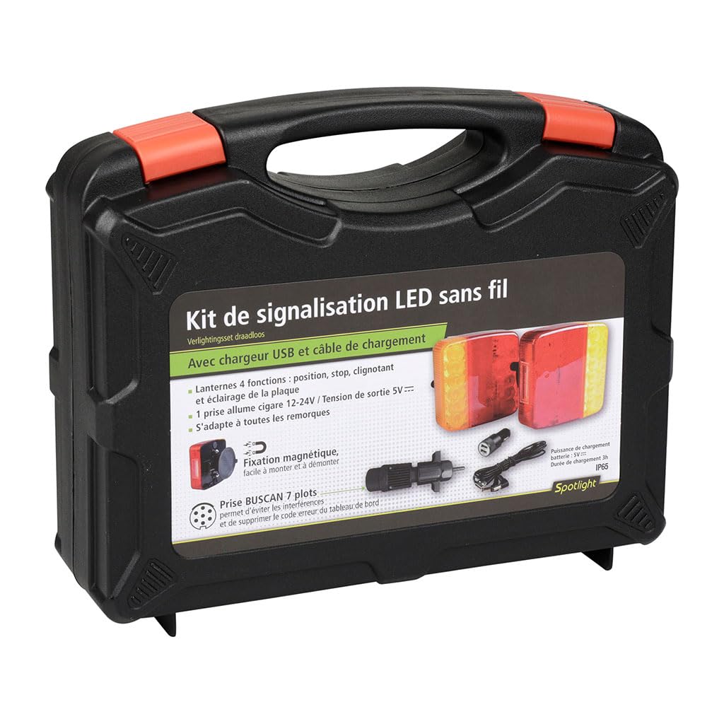 OROK - Kit de signalisation - Magnétique LED sans Fil - avec Chargeur USB 12V + Prise bucan 7 plots - Batterie au Lithium Rechargeable - Grande capacité - 10h d'autonomie en Marche