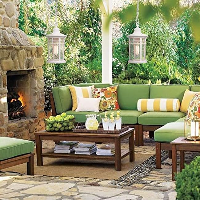 Darkaway Outdoor Pendant Lights for Porch, Outdoor Chandelier Hanging Porch Lights Ceiling Mount Aluminum with Seeded Glass for Front Porch Gazebo Patio (Medium, White)