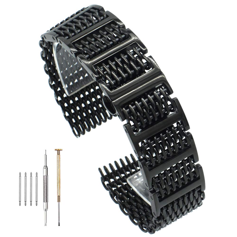 Hstrap 20mm/22mm24mm Shark Mesh H Link Polished Stainless Steel Watch Band Butterfly Buckle Silver/Black