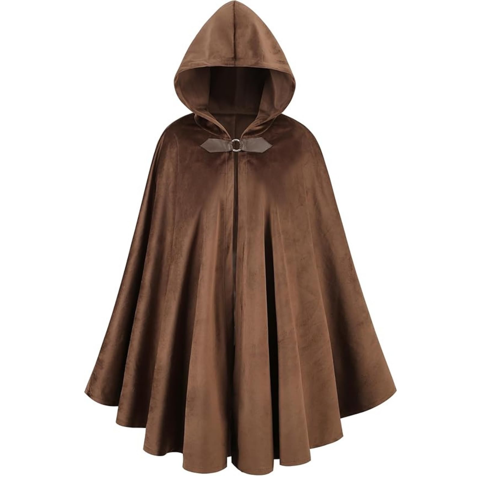 RRCBMD Mens Renaissance Medieval Hooded Cloak Victorian Steampunk Costume Cosplay Brown-100CM, Brown 1