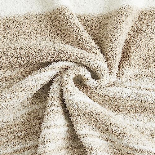 WRENGONGE Khaki Throw Blanket, 50x70 Soft Cozy Striped Throw Blankets for Couch, Sofa, Bed, Travel, Lightweight Fluffy Warm Plush Decorative Blankets for Women, Men,Kids Gift