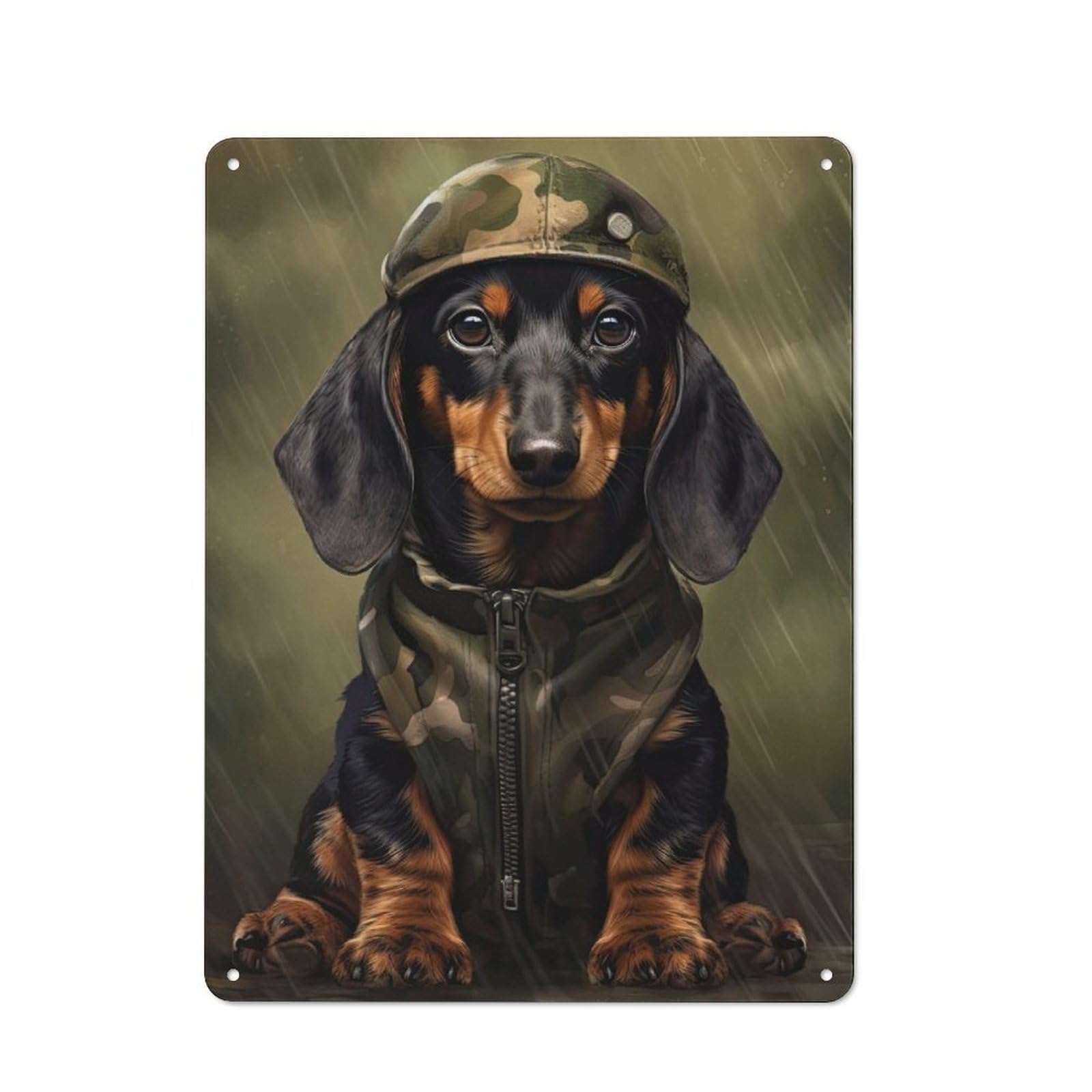Junmoney Dachshund Camo Jacket Retro Metal Sign 40X30cm, Classic Pub Decor For Cafe, Pub, Workshop Or Home Bar, For Casual British Interiors