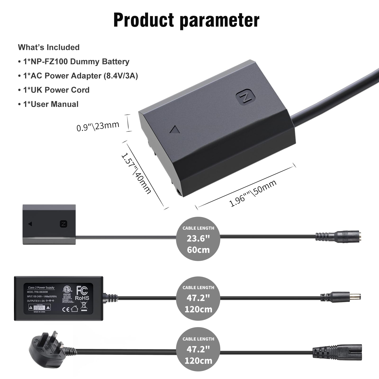 F1TP NP-FZ100 AC Power Supply Adapter Replacement BC-QZ1 Battery
