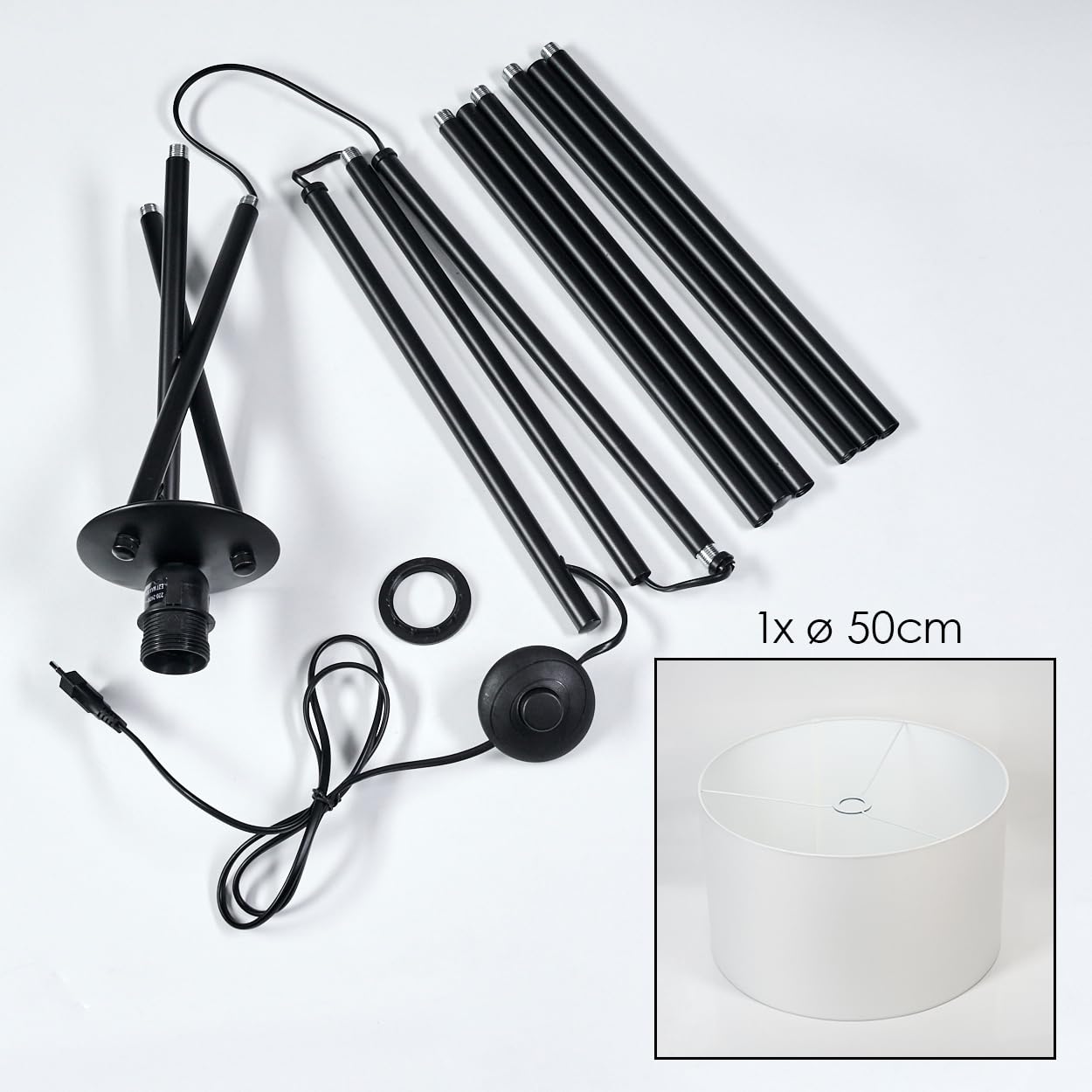 HOFSTEIN Stehleuchte Flemming, Stehlampe aus Metall im modernen Design mit Schirm aus Stoff, Ø 50 cm, 157,5 cm, E27, mit Fußschalter - Wohnzimmer, Schlafzimmer, Esszimmer, Flur