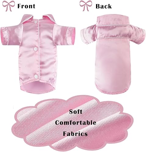 Dog Silk Pajamas Dog Shirts for Small Dogs Satin Pjs Two-Legged Puppy Clothes Lapel Sleepwear Cat Outfit (Pink, XS)(Pink,Large)