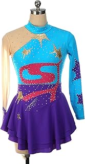 YXWYXWA Figura de Chicas Vestido de Patinaje sobre Hielo Mujeres Adulto Adulto Rhinestone Renas largas Abiertas Ballet Ballet Dance Gymnastic, Azul, L