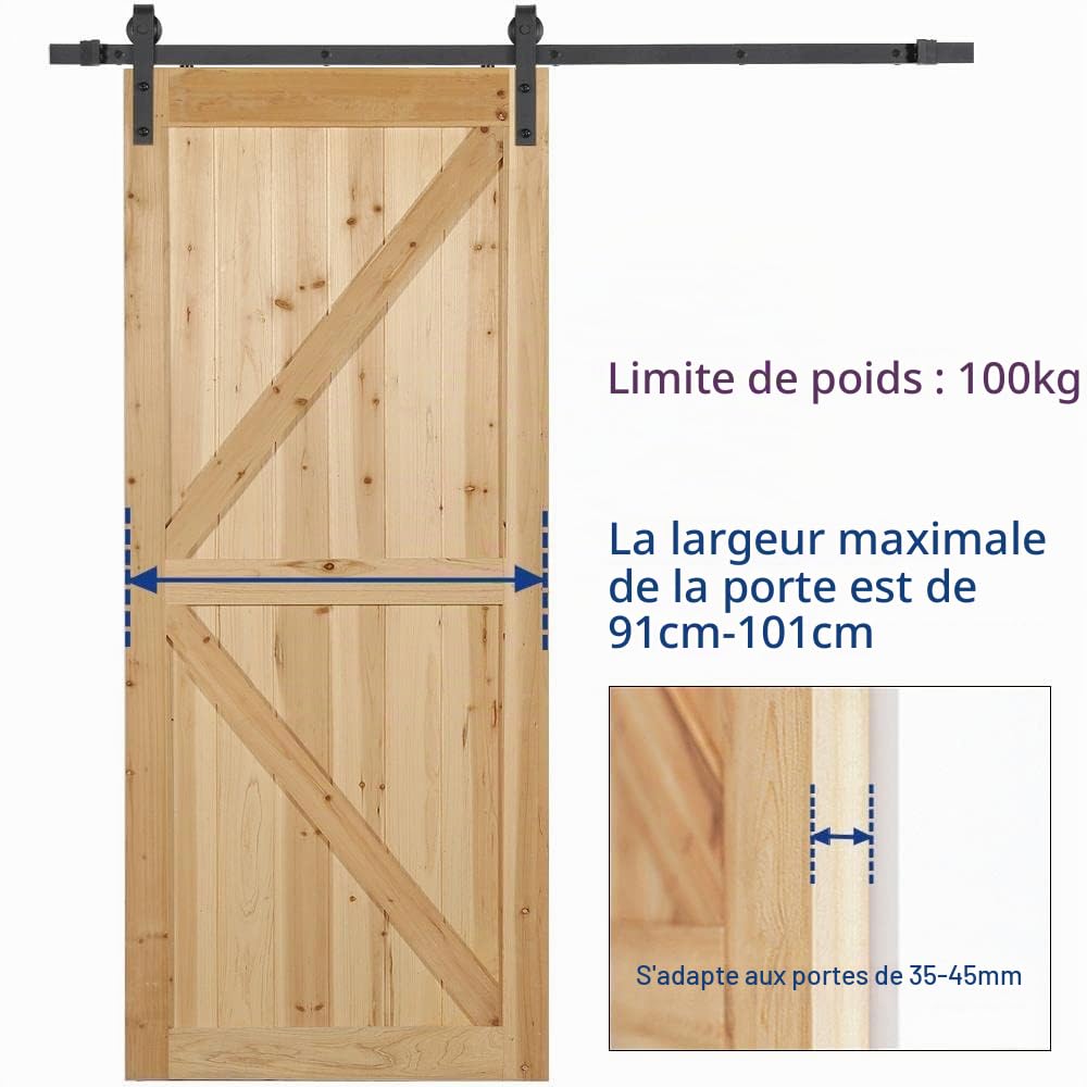 Yaheetech 6,6ft / 200cm Quincaillerie Kit de Rail Hardware Porte Coulissante Ensemble Industriel pour Porte Rail Porte Coulissante Suspendue
