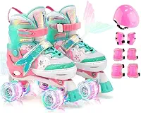 Patins Infantil Sereia com 4 Rodas Iluminadas LED, Ajustável, para Crianças com Kit de Proteção